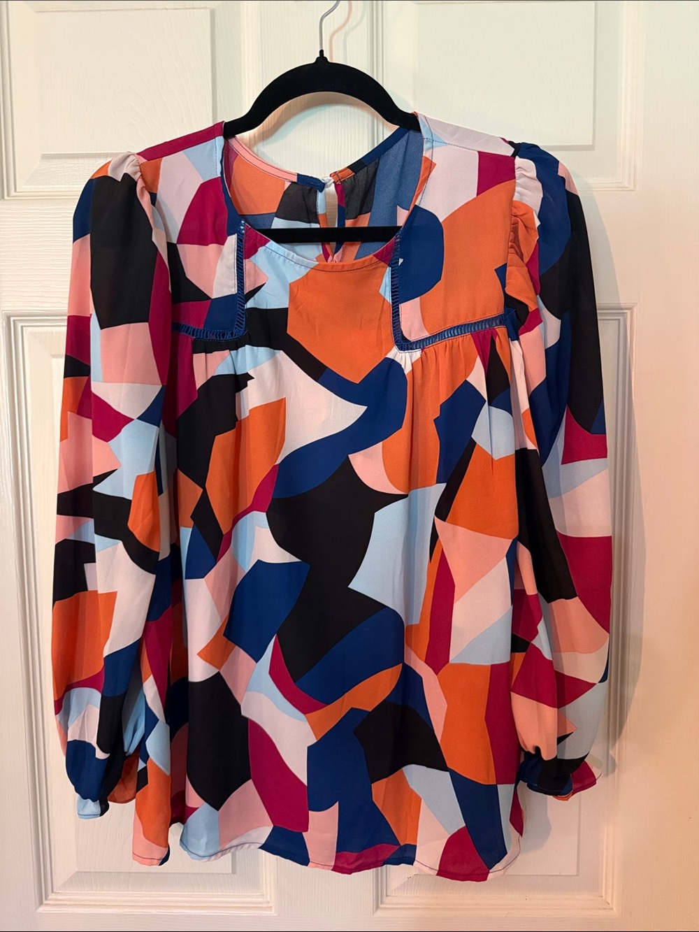 Source Unknown Multicolor Geometric Long-Sleeve Blouse